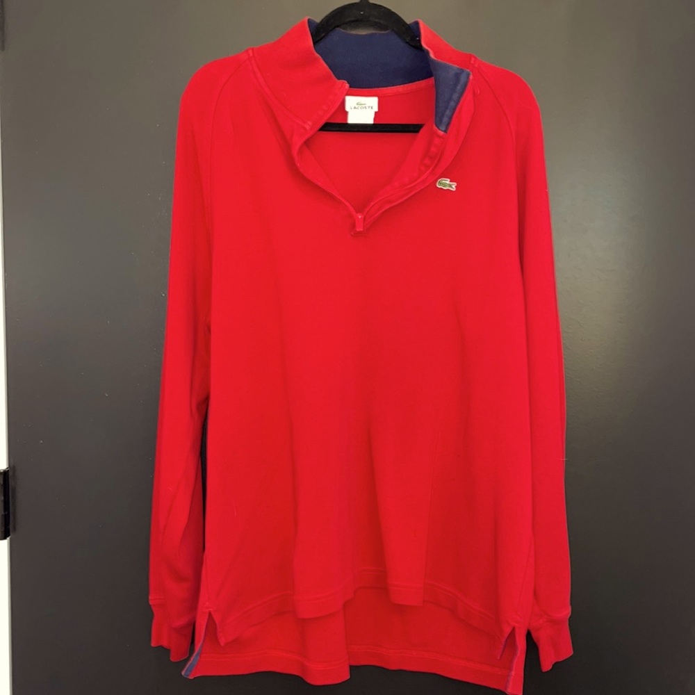 Lacoste mens 1/4 zip pullover, red, size 8